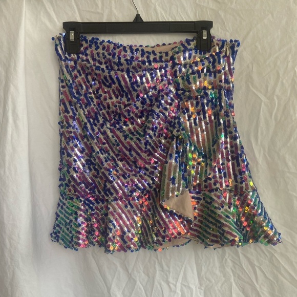 Zara Sequined Mini Skirt With Ruffle Trim Size Medium - Picture 2 of 14
